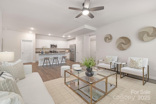 700 Sunset Pointe Dr, Salisbury, NC 28146 - living area with light wood-style floors, recessed lighting, and ceiling fan