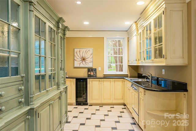 31 Busbee Rd, Asheville, NC 28803 - bar with crown molding, recessed lighting, dishwasher, a sink, and wine cooler