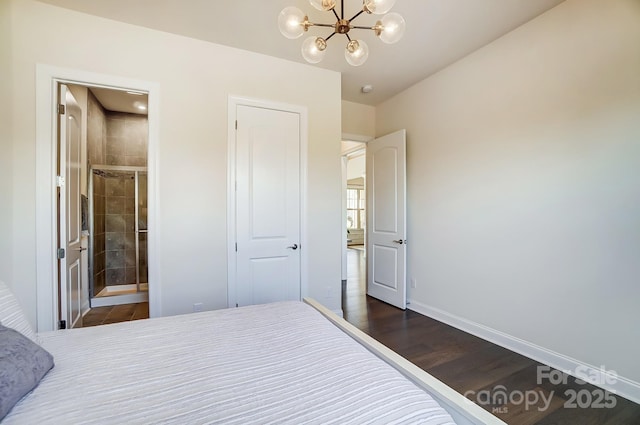 11144 Limehurst Pl, Charlotte, NC 28278 - bedroom featuring a chandelier, dark wood-style flooring, and ensuite bath