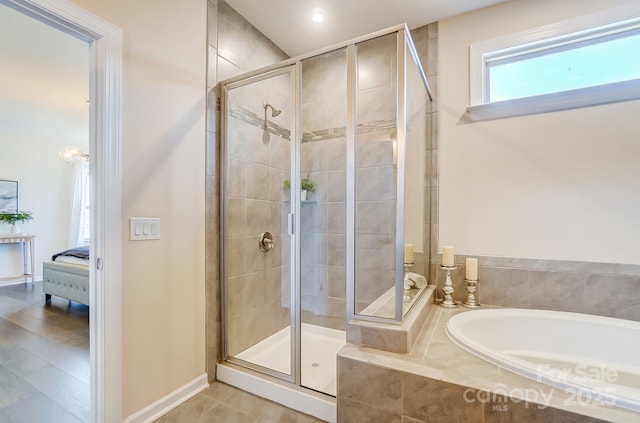11144 Limehurst Pl, Charlotte, NC 28278 - full bath featuring a bath, a shower stall, ensuite bathroom, and recessed lighting