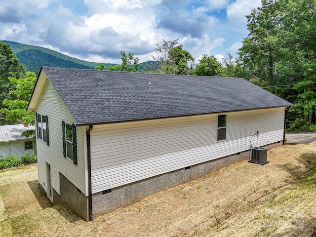 15 Border St, Black Mountain, NC 28711 - view of property exterior featuring crawl space, roof with shingles, and a mountain view