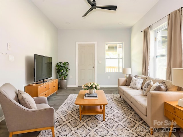 108 Graham St, Chester, SC 29706 - living area featuring a wealth of natural light, wood finished floors, baseboards, and ceiling fan