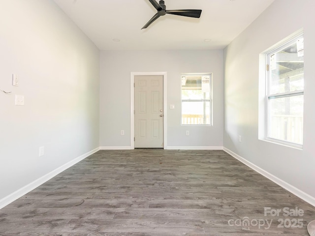 108 Graham St, Chester, SC 29706 - empty room with wood finished floors, baseboards, and ceiling fan