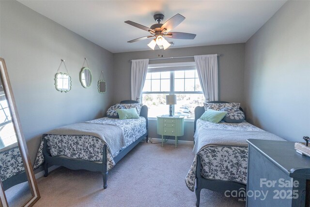 bedroom with carpet flooring and ceiling fan