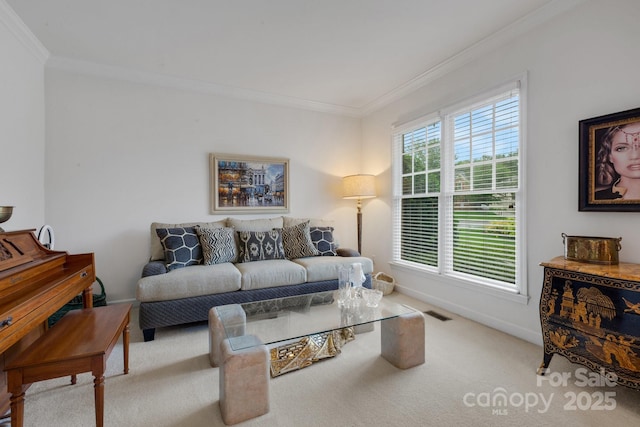 1102 High Brook Dr, Waxhaw, NC 28173 - carpeted living room featuring ornamental molding and baseboards