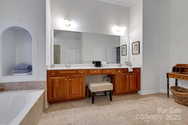 1102 High Brook Dr, Waxhaw, NC 28173 - full bath featuring double vanity, a bath, and crown molding