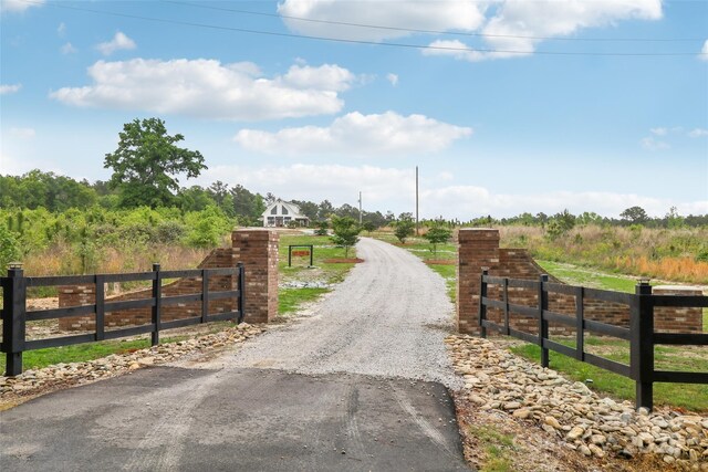 view of street with a rural view and driveway