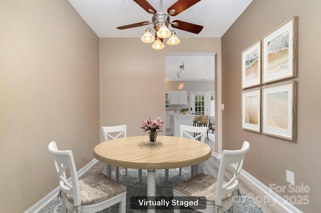 1720 Chamberside Dr, Rock Hill, SC 29730 - dining area featuring baseboards, ceiling fan, and wood finished floors
