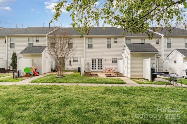 1720 Chamberside Dr, Rock Hill, SC 29730 - rear view of property with a patio, a lawn, french doors, and roof with shingles
