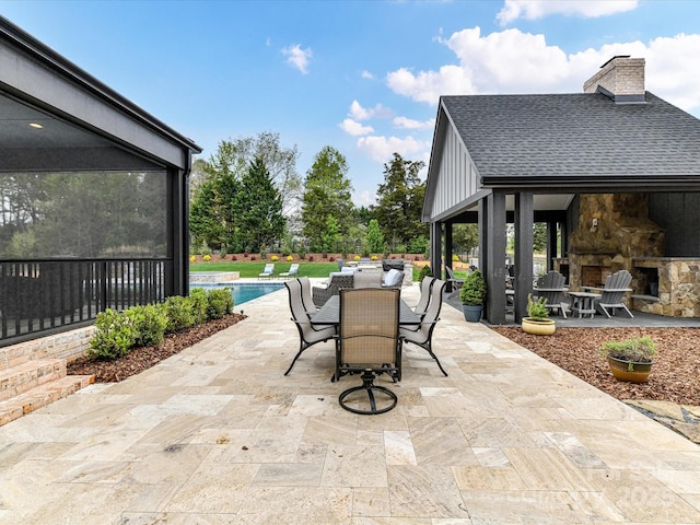 406 Sugar Maple Ln, Weddington, NC 28104 - view of patio with an outdoor stone fireplace, an outdoor pool, and outdoor dining area