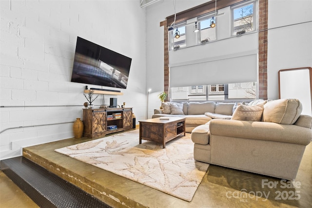 925 Westmere Ave, Charlotte, NC 28208 - living room with concrete floors and a towering ceiling