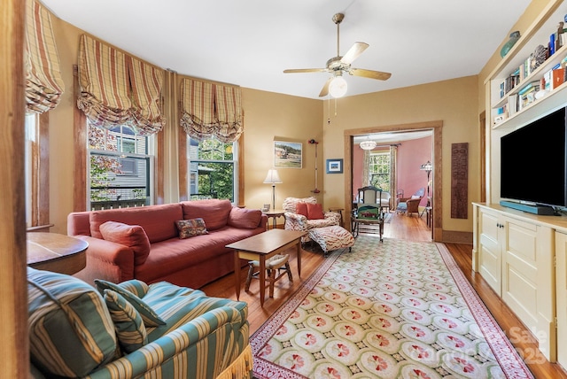 156 Cumberland Ave, Asheville, NC 28801 - living room featuring wood finished floors and ceiling fan
