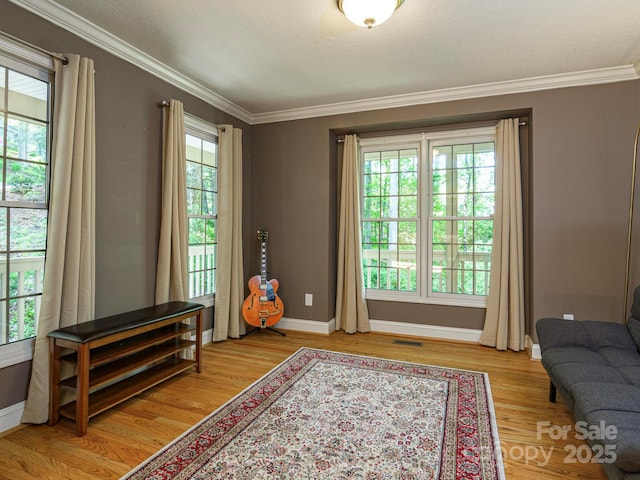 102 Galloway Dr, Asheville, NC 28803 - sitting room featuring baseboards, ornamental molding, and light wood-style flooring