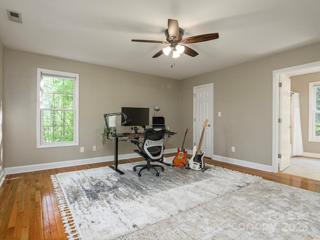102 Galloway Dr, Asheville, NC 28803 - office area with visible vents, a ceiling fan, baseboards, and wood finished floors