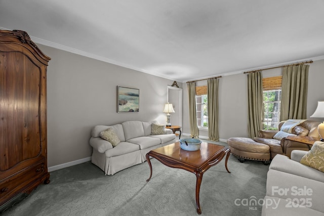 5510 Sardis Rd, Charlotte, NC 28270 - living area featuring crown molding, baseboards, and carpet floors