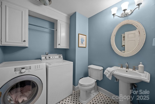 5510 Sardis Rd, Charlotte, NC 28270 - half bath featuring independent washer and dryer, baseboards, and toilet