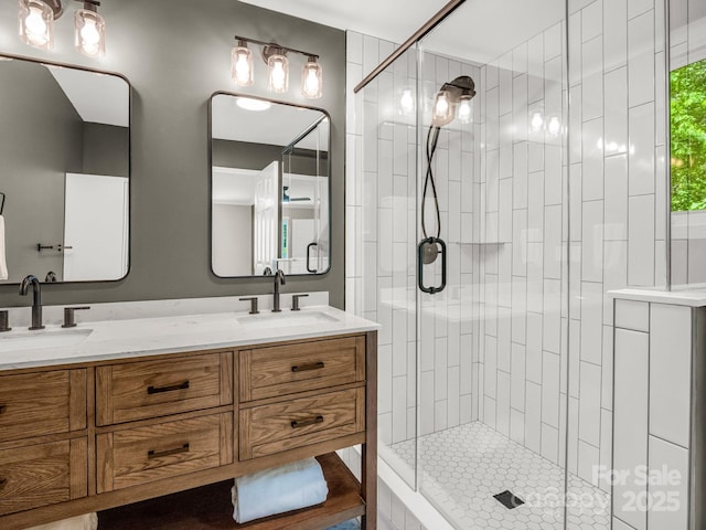 153 Old Lakey Gap Rd, Black Mountain, NC 28711 - full bathroom with a stall shower and double vanity