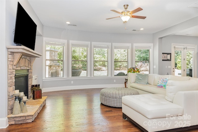 5706 Sardis Hall Ct, Charlotte, NC 28270 - living room with a ceiling fan, wood finished floors, and a wealth of natural light