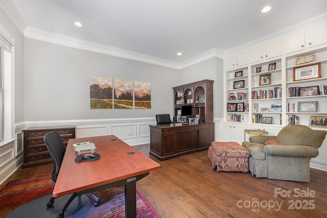 5706 Sardis Hall Ct, Charlotte, NC 28270 - office space featuring crown molding, recessed lighting, and dark wood finished floors