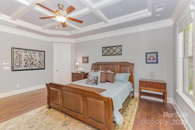 5706 Sardis Hall Ct, Charlotte, NC 28270 - bedroom featuring coffered ceiling, light wood finished floors, and multiple windows