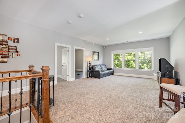 5706 Sardis Hall Ct, Charlotte, NC 28270 - sitting room featuring baseboards, carpet, recessed lighting, and an upstairs landing
