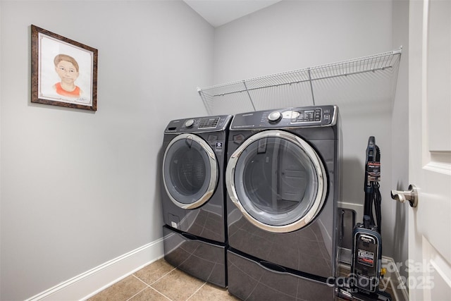 5706 Sardis Hall Ct, Charlotte, NC 28270 - washroom with tile patterned floors, baseboards, laundry area, and washing machine and clothes dryer
