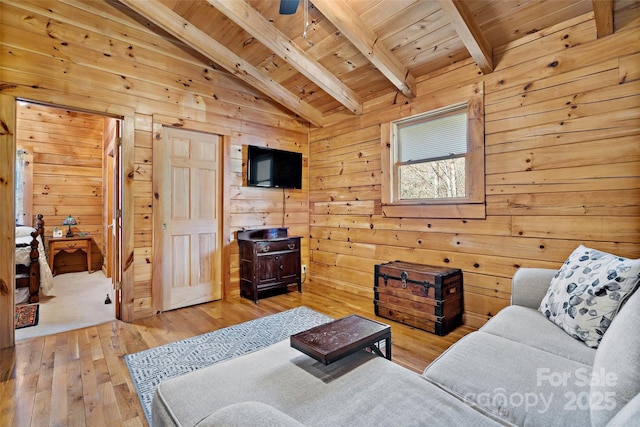 2245 Mckenzie Way N Unit 754, Old Fort, NC 28762 - living room featuring wooden ceiling, hardwood / wood-style floors, and wood walls
