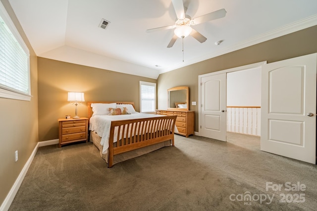 4599 Rustling Woods Dr, Denver, NC 28037 - bedroom with carpet flooring, baseboards, ceiling fan, and crown molding