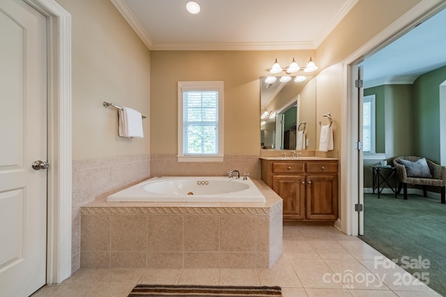 4599 Rustling Woods Dr, Denver, NC 28037 - bathroom featuring vanity, a bath, tile patterned floors, and ornamental molding