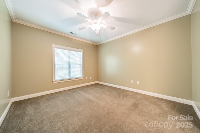 4599 Rustling Woods Dr, Denver, NC 28037 - empty room featuring carpet, ornamental molding, baseboards, and a ceiling fan