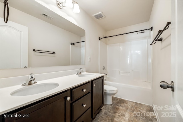 1929 Shorthorn St, Charlotte, NC 28213 - bathroom featuring visible vents, toilet, a sink, and shower / tub combination