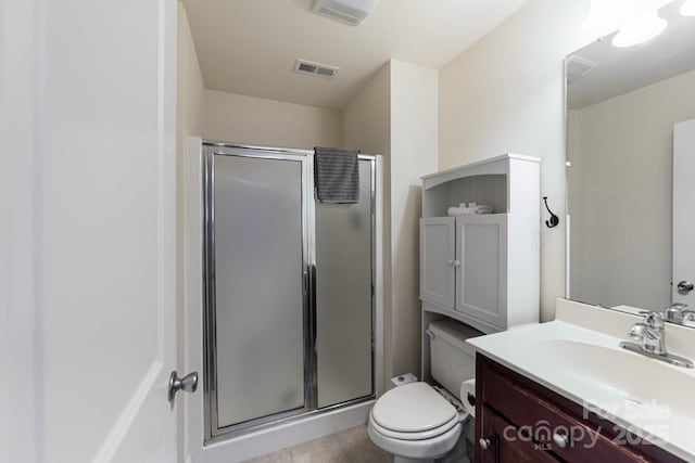 6414 Winding Creek Ln, Denver, NC 28037 - full bathroom with a stall shower, vanity, toilet, and tile patterned floors