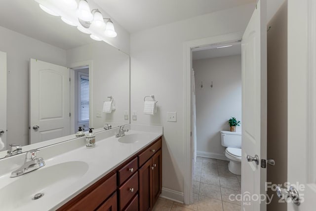 6414 Winding Creek Ln, Denver, NC 28037 - full bath featuring toilet, baseboards, tile patterned floors, and double vanity