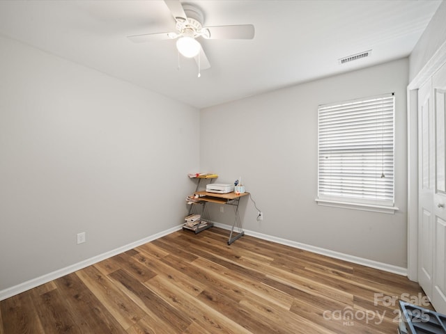 14802 Rolling Sky Dr, Charlotte, NC 28273 - unfurnished room with wood finished floors, baseboards, ceiling fan, and visible vents