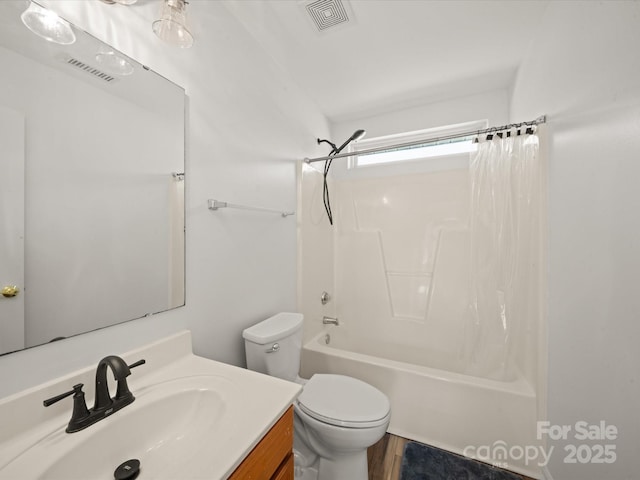 14802 Rolling Sky Dr, Charlotte, NC 28273 - bathroom featuring visible vents, toilet, shower / tub combo, and vanity