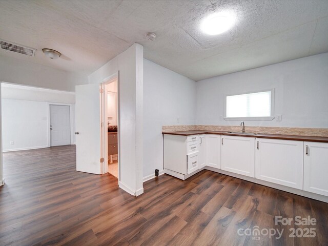 2300 Kennesaw Dr, Charlotte, NC 28216 - kitchen featuring white cabinets, visible vents, dark wood-style floors, and a sink
