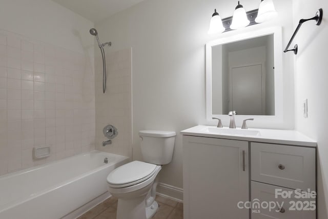 3709 Willow Point Dr, Charlotte, NC 28277 - bathroom featuring baseboards, toilet, tile patterned floors, vanity, and shower / bathtub combination