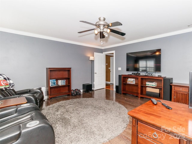 706 Springwood Dr Unit 14, Waxhaw, NC 28173 - living room featuring crown molding, wood finished floors, and ceiling fan