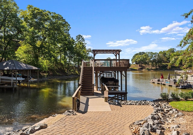 18420 Rosapenny Rd, Charlotte, NC 28278 - dock with a water view, a pergola, and stairway