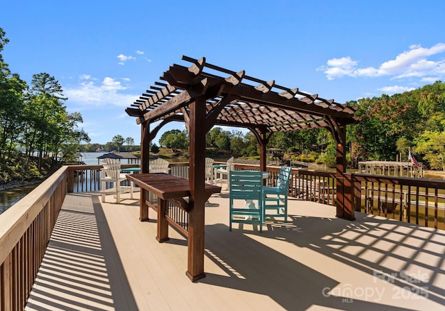 18420 Rosapenny Rd, Charlotte, NC 28278 - wooden terrace featuring a pergola, a water view, and a patio area