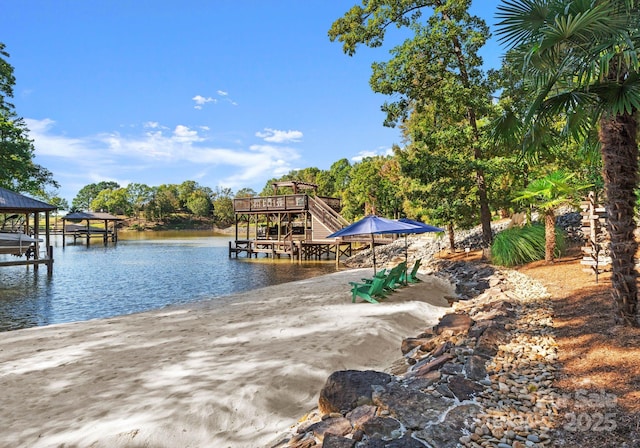 18420 Rosapenny Rd, Charlotte, NC 28278 - dock area featuring boat lift and a water view