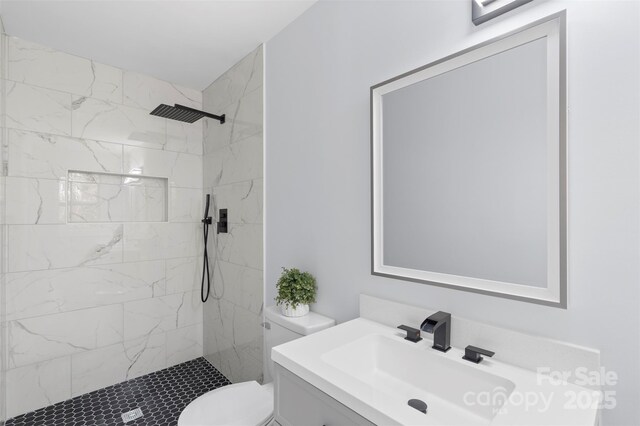 1315 Vickie Ln, Matthews, NC 28104 - bathroom with vanity and a marble finish shower