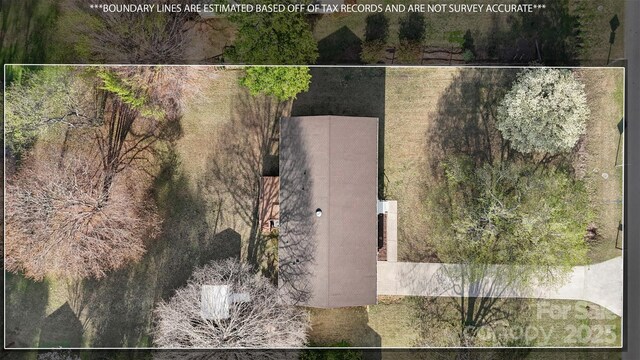 1315 Vickie Ln, Matthews, NC 28104 - aerial view of property and surrounding area with property boundaries highlighted
