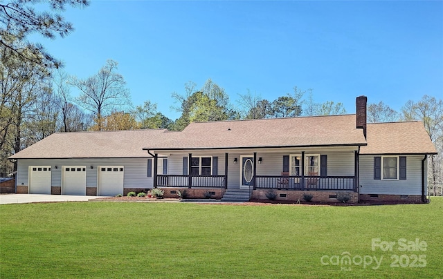 4487 Catawba Burris Rd, Denver, NC 28037 - single story home featuring a front lawn, roof with shingles, crawl space, and a porch