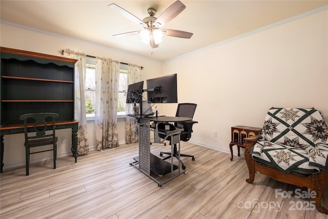4487 Catawba Burris Rd, Denver, NC 28037 - office space with baseboards, a ceiling fan, wood finished floors, and crown molding