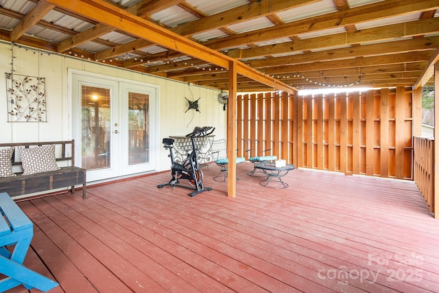 wooden terrace featuring french doors