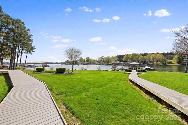 7844 Village Harbor Dr, Cornelius, NC 28031 - dock area with a water view and a yard