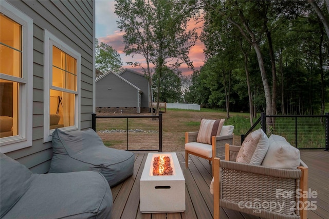 9849 Rich Hatchet Rd, Huntersville, NC 28078 - wooden deck featuring an outdoor living space with a fire pit