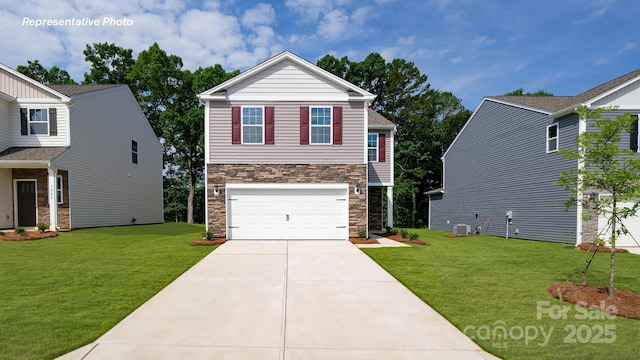 1358 37th Avenue Ln NE, Hickory, NC 28601 - craftsman-style home featuring stone siding, driveway, a front lawn, and a garage