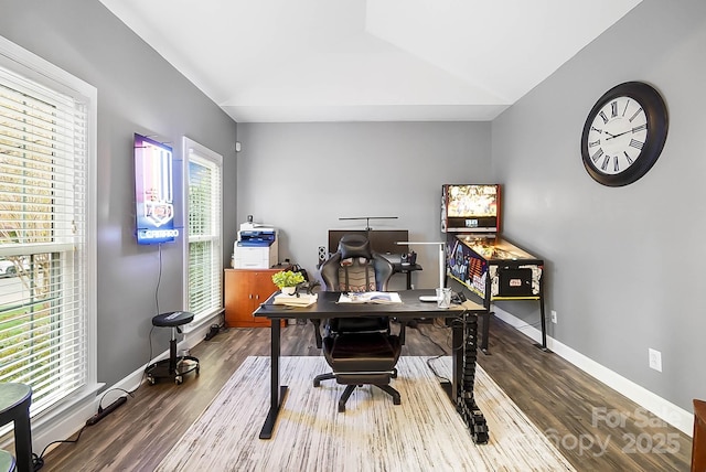 1214 Foxfield Rd, Waxhaw, NC 28173 - office featuring healthy amount of natural light, wood finished floors, baseboards, and vaulted ceiling